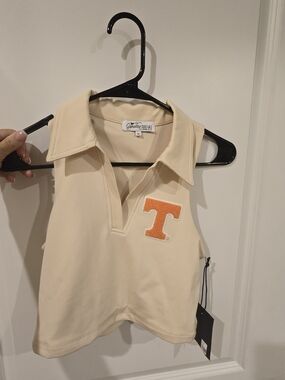 University Of TENNESSEE  Cream Sleeveless Croppe Polo Tank with Orange 'T' Patch